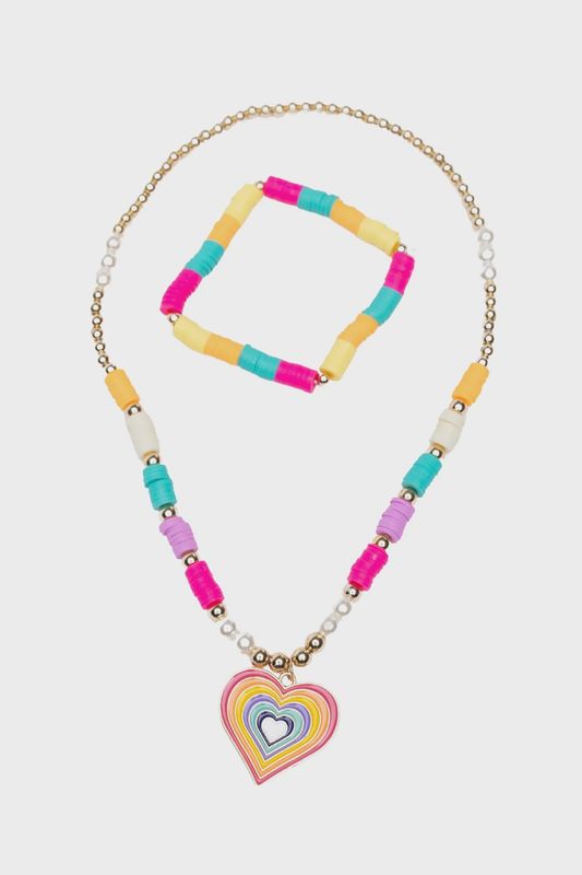 Collier et bracelet coeur arc-en-ciel