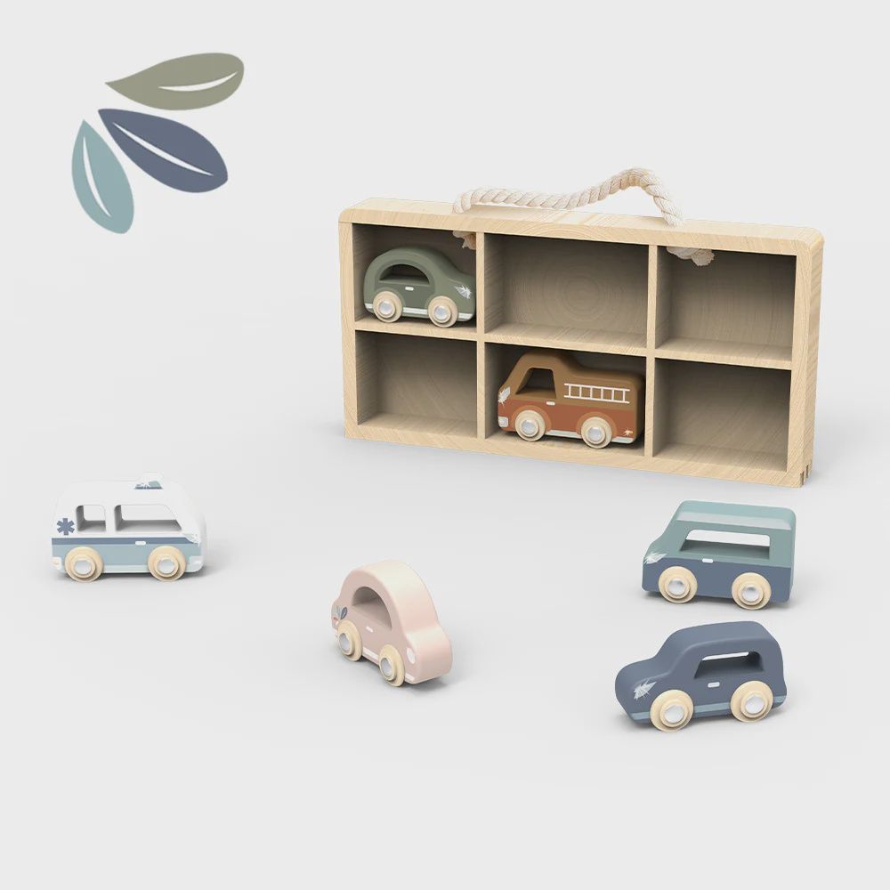Coffret de 6 voitures en bois
