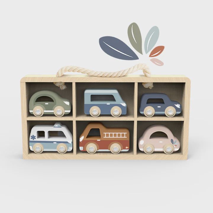 Coffret de 6 voitures en bois