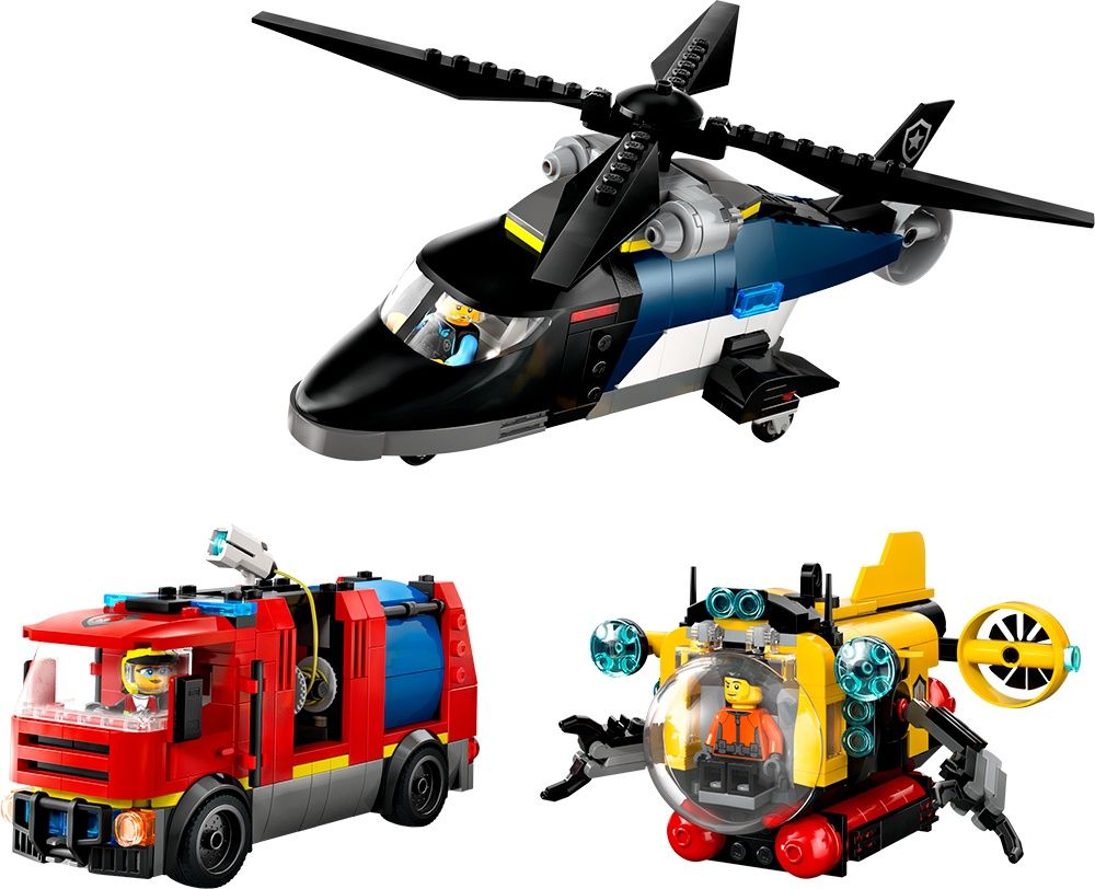 60462 / City - Hélicoptère, camion de pompiers et sous-marin modulable