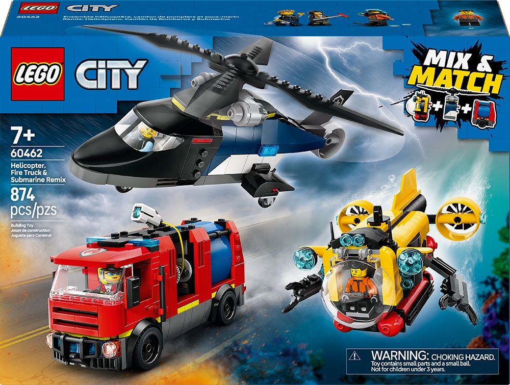 60462 / City - Hélicoptère, camion de pompiers et sous-marin modulable