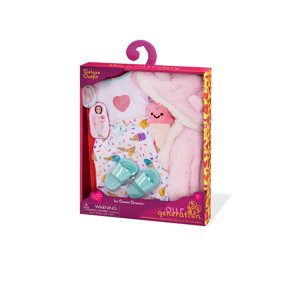 Vêtement OG de luxe - "Ice Cream Dreams" - Pyjama crème glacé avec robe de chambre pour poupée de 46 cm