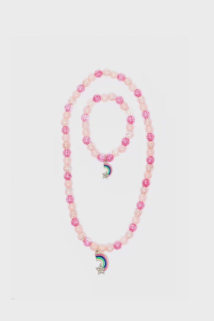 Ensemble Collier et Bracelet Arc-En-Ciel Mauve/Rose