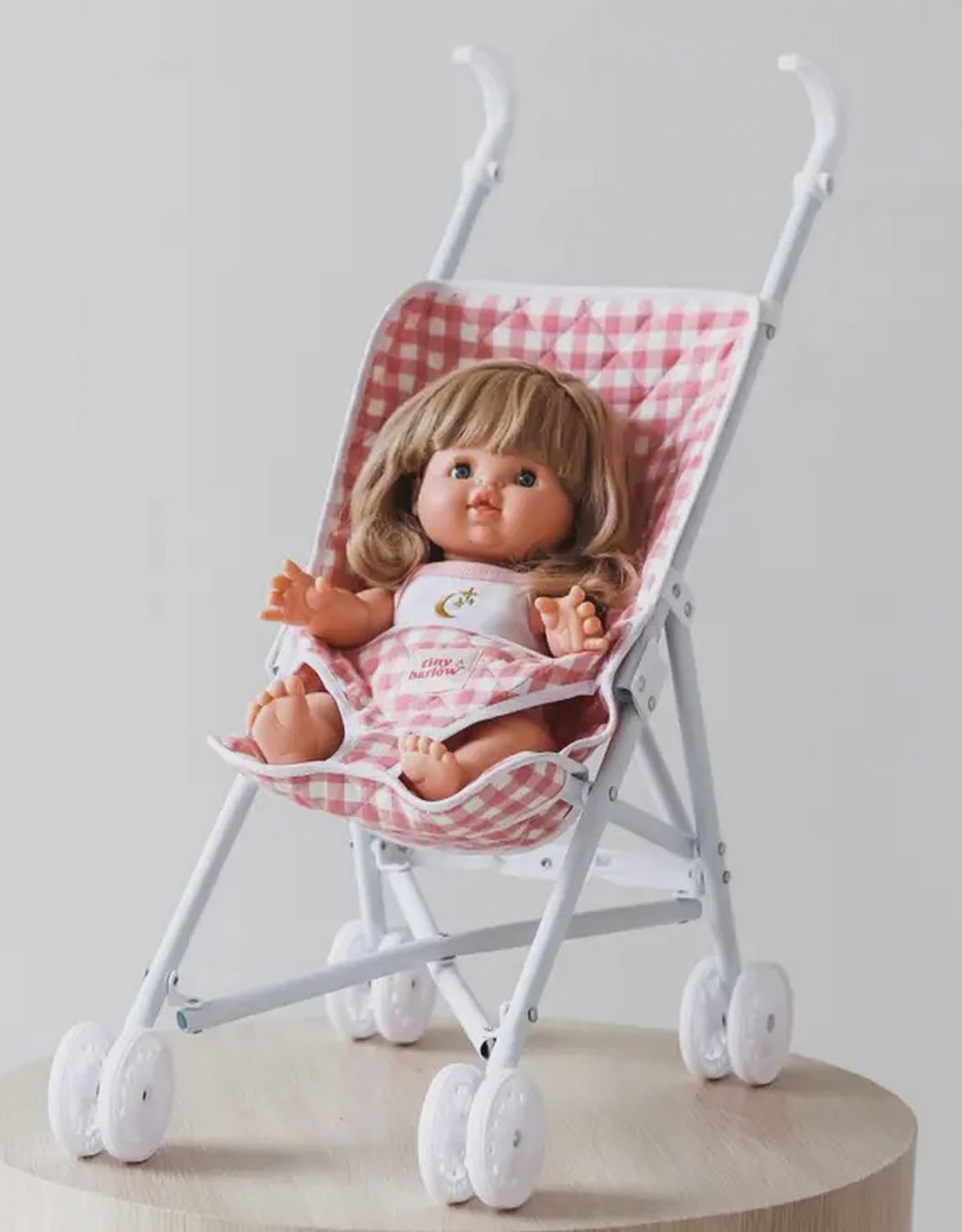 Poussette pour poupée / Vichy rose