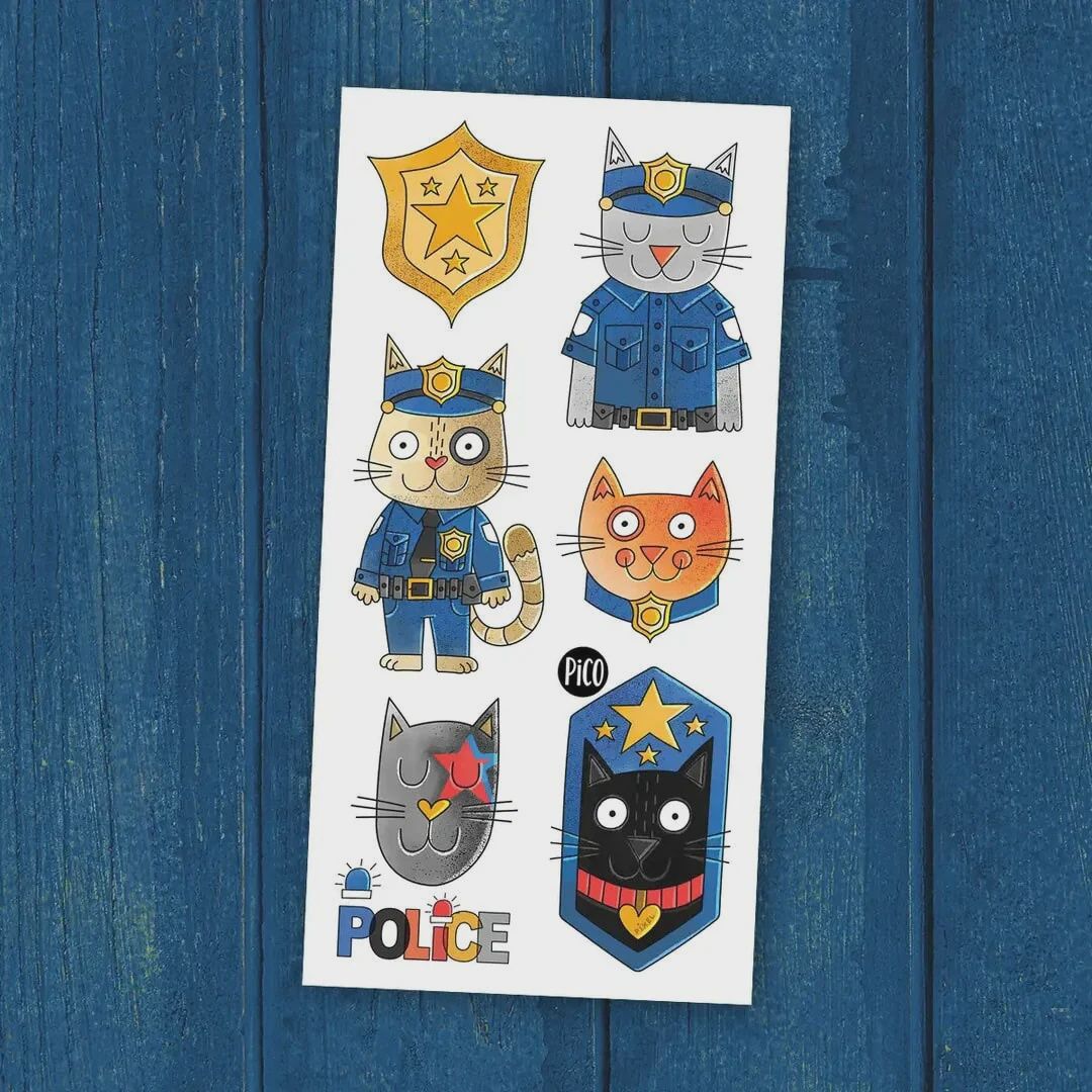 Tatouages Temporaires - Pixel le Chat Policier