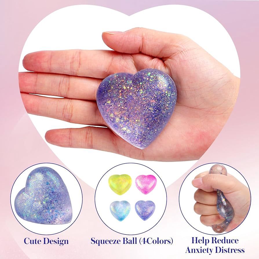 Balle antistress coeur brillant - Sugar ball heart glitter antistress