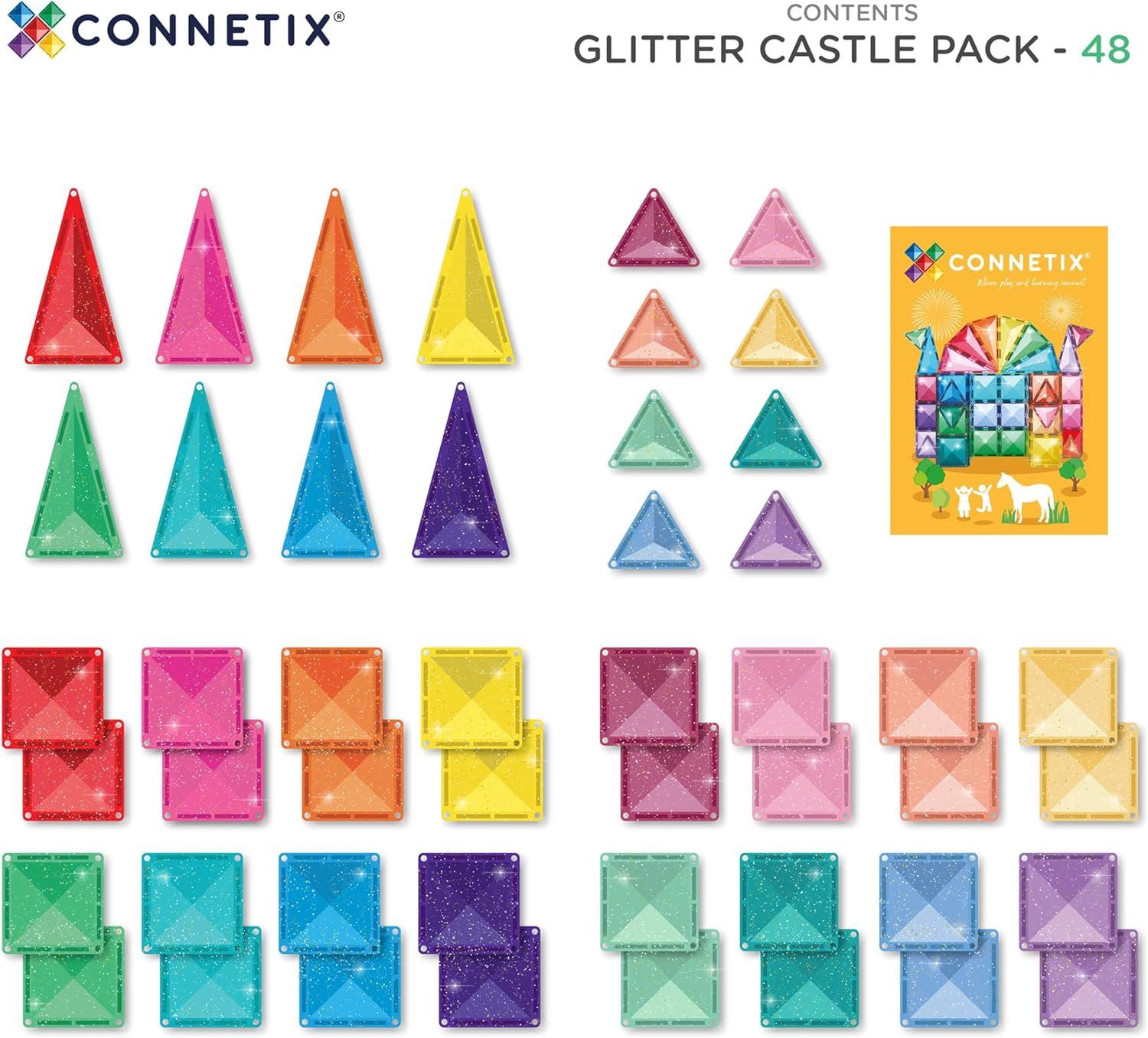 CONNETIX Lot de 48 carreaux magnétiques Château pailleté