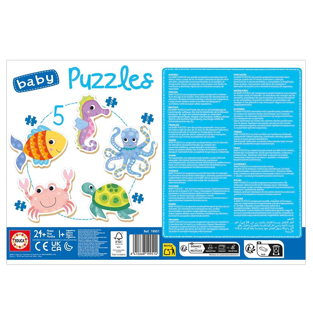 5 casse-têtes baby puzzles - Animaux aquatiques