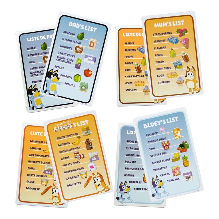 Jeu de la liste de courses Bluey