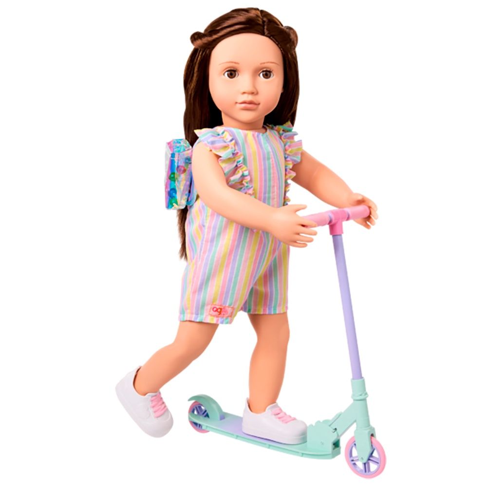 Vêtement OG de luxe - "Ride the Rainbow" - Trottinette avec grenouillère Lollypop pour poupée de 46