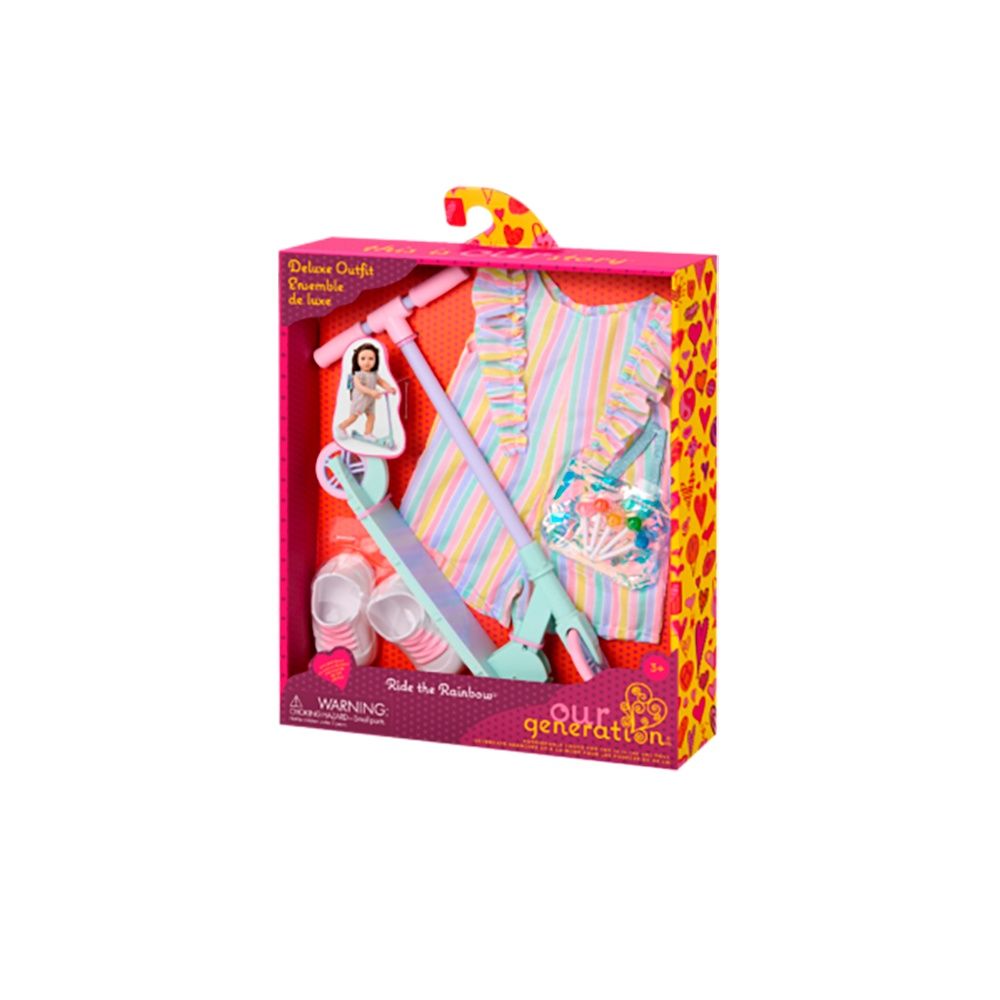 Vêtement OG de luxe - "Ride the Rainbow" - Trottinette avec grenouillère Lollypop pour poupée de 46