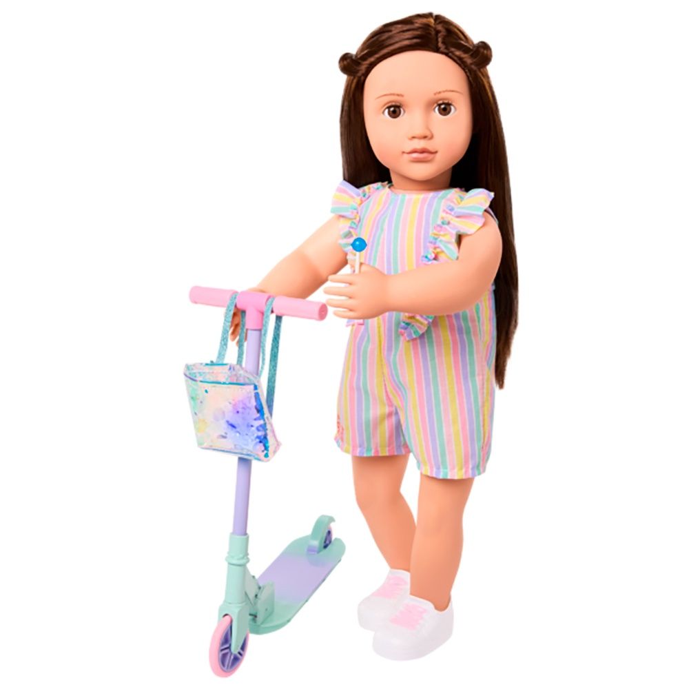 Vêtement OG de luxe - "Ride the Rainbow" - Trottinette avec grenouillère Lollypop pour poupée de 46