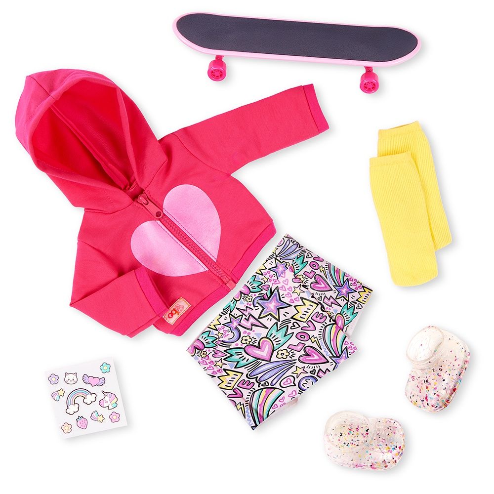 Vêtement OG de luxe - Skate Into Fun™ - veste à capuche et jupe-short pour poupée de 46 cm