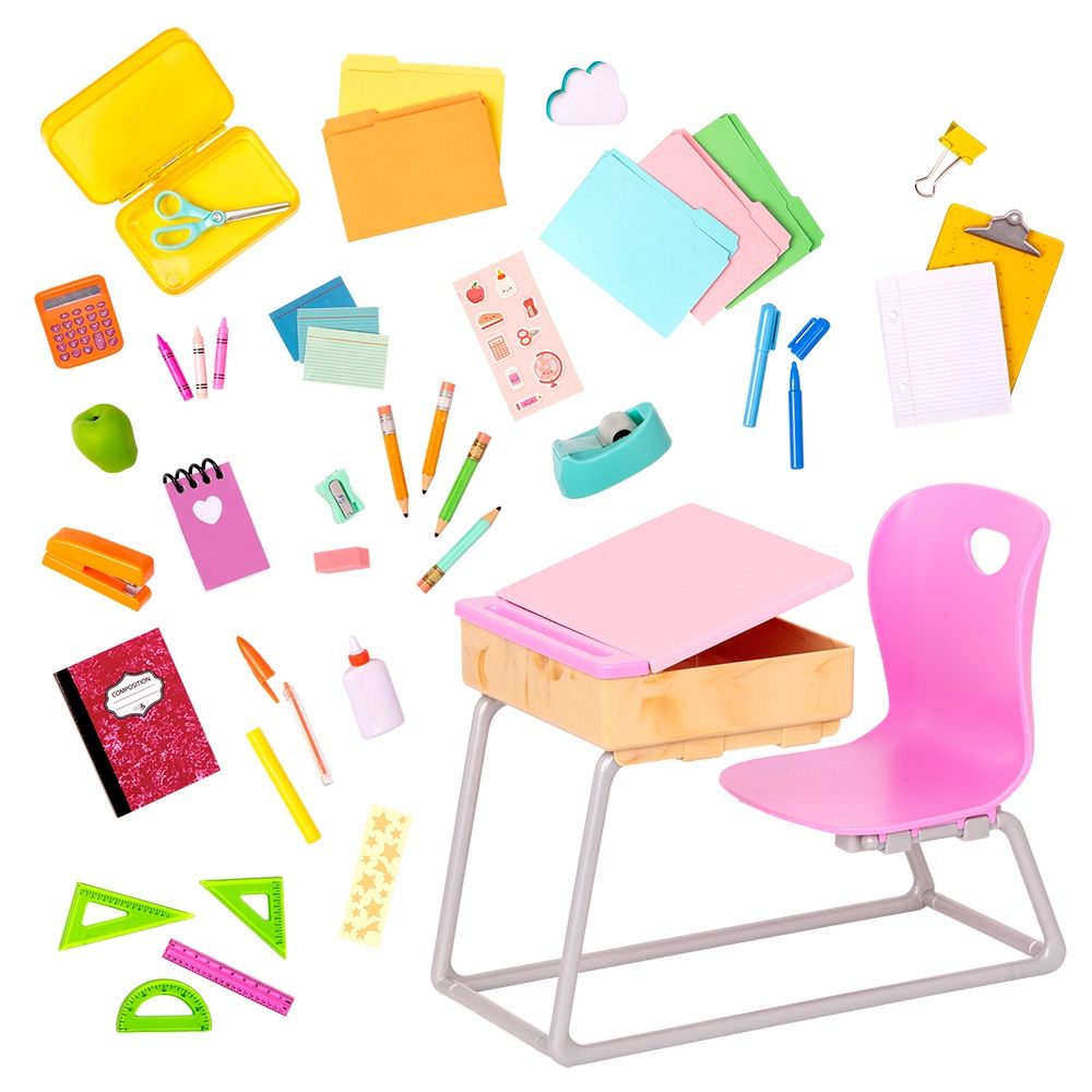 Accessoires OG de luxe - "Student Desk Set" - Ensemble de bureau d'école pour poupée 46 cm