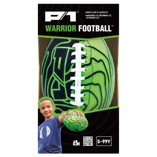Ballon de football P1 Warrior à double lacet, ultra-adhérent et imperméable noir/vert