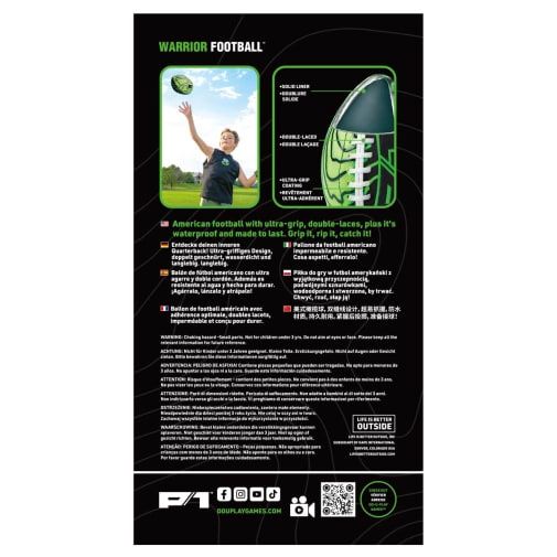Ballon de football P1 Warrior à double lacet, ultra-adhérent et imperméable noir/vert