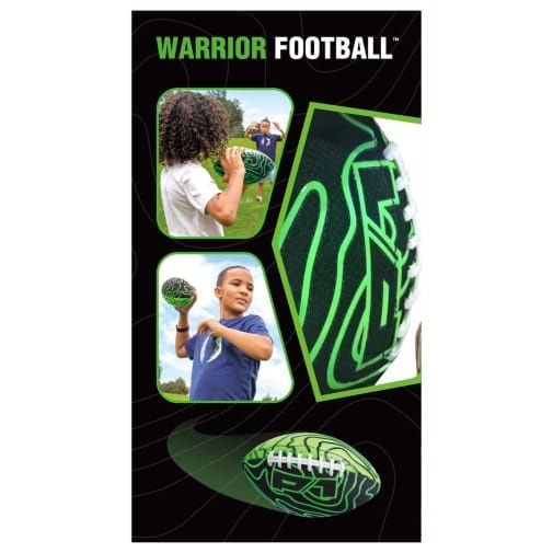 Ballon de football P1 Warrior à double lacet, ultra-adhérent et imperméable noir/vert