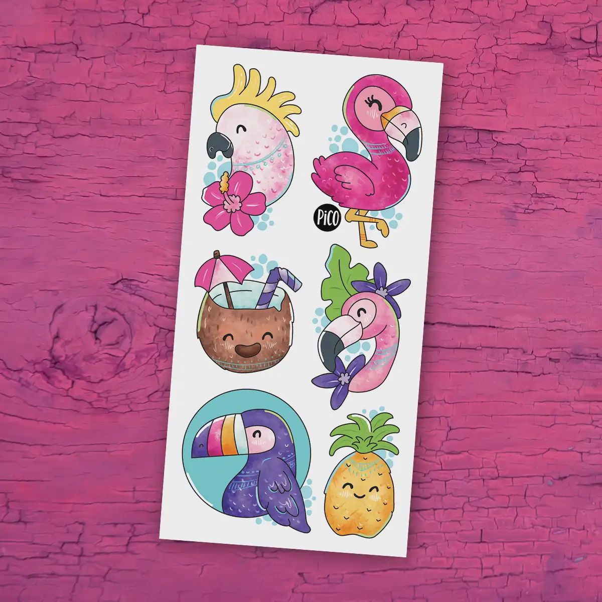 Tatouages Temporaires - Les flamants roses et perroquets