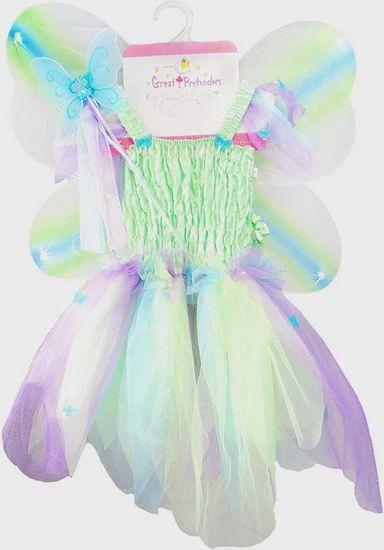 Robe et ailes de papillon verte avec baguette 5-6 ans