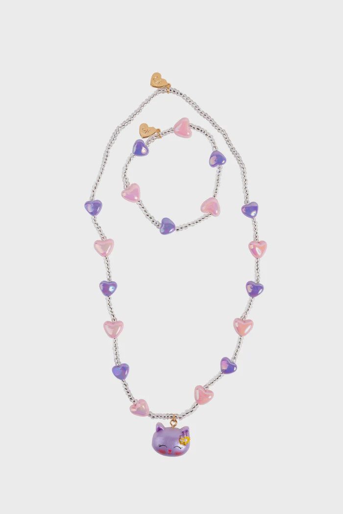 Parure Collier &amp; Bracelet Adorable Chat, 2 pièces