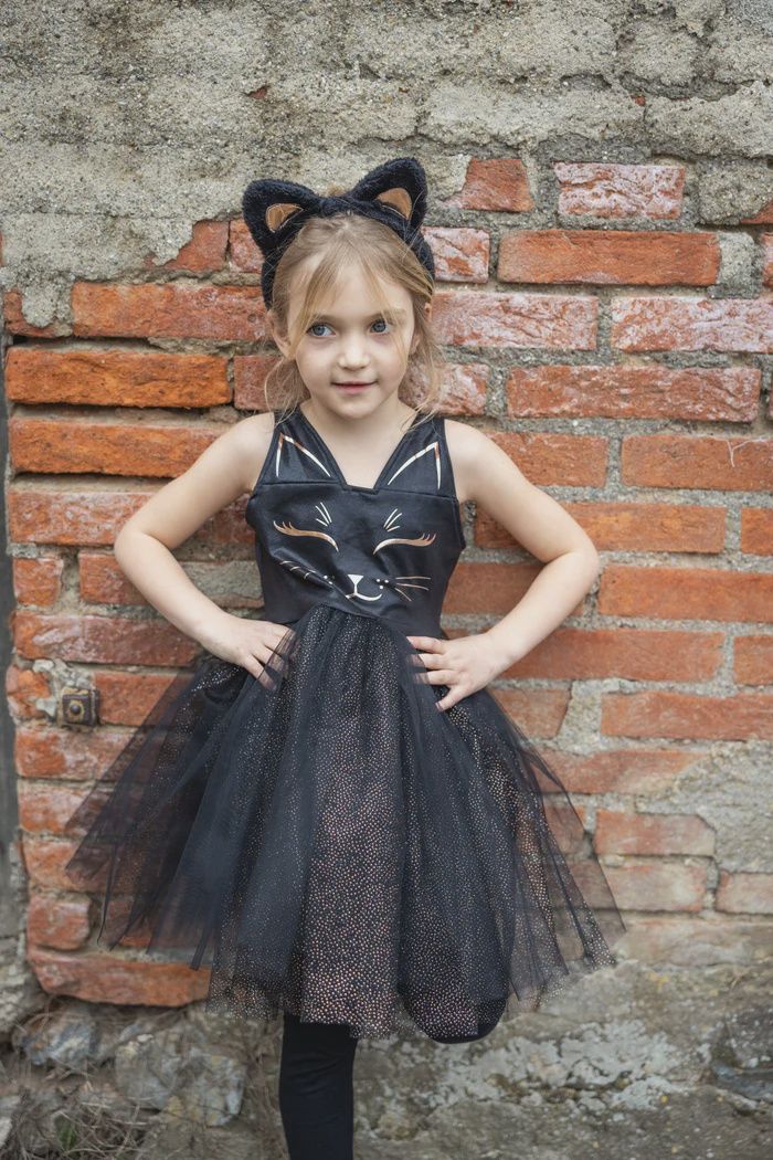 Robe de chat noir avec serre-tête 5-6