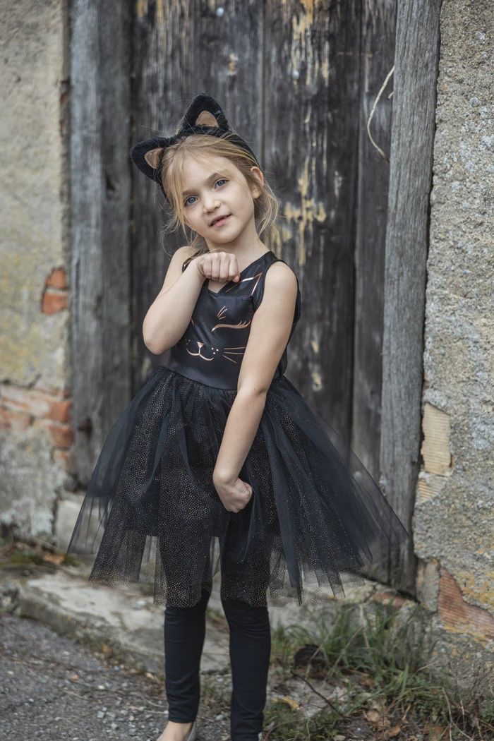 Robe de chat noir avec serre-tête 5-6