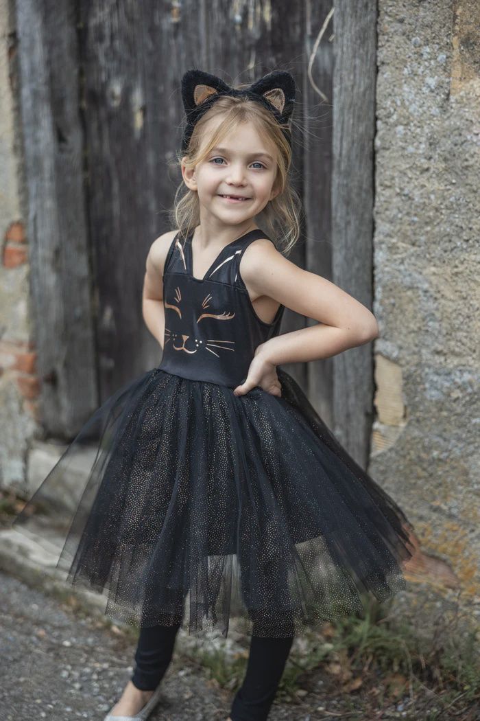 Robe de chat noir avec serre-tête 5-6