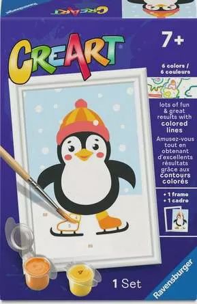 CreArt, Peinture par numéros pour enfants - Contours colorés - Pingouin dans la neige