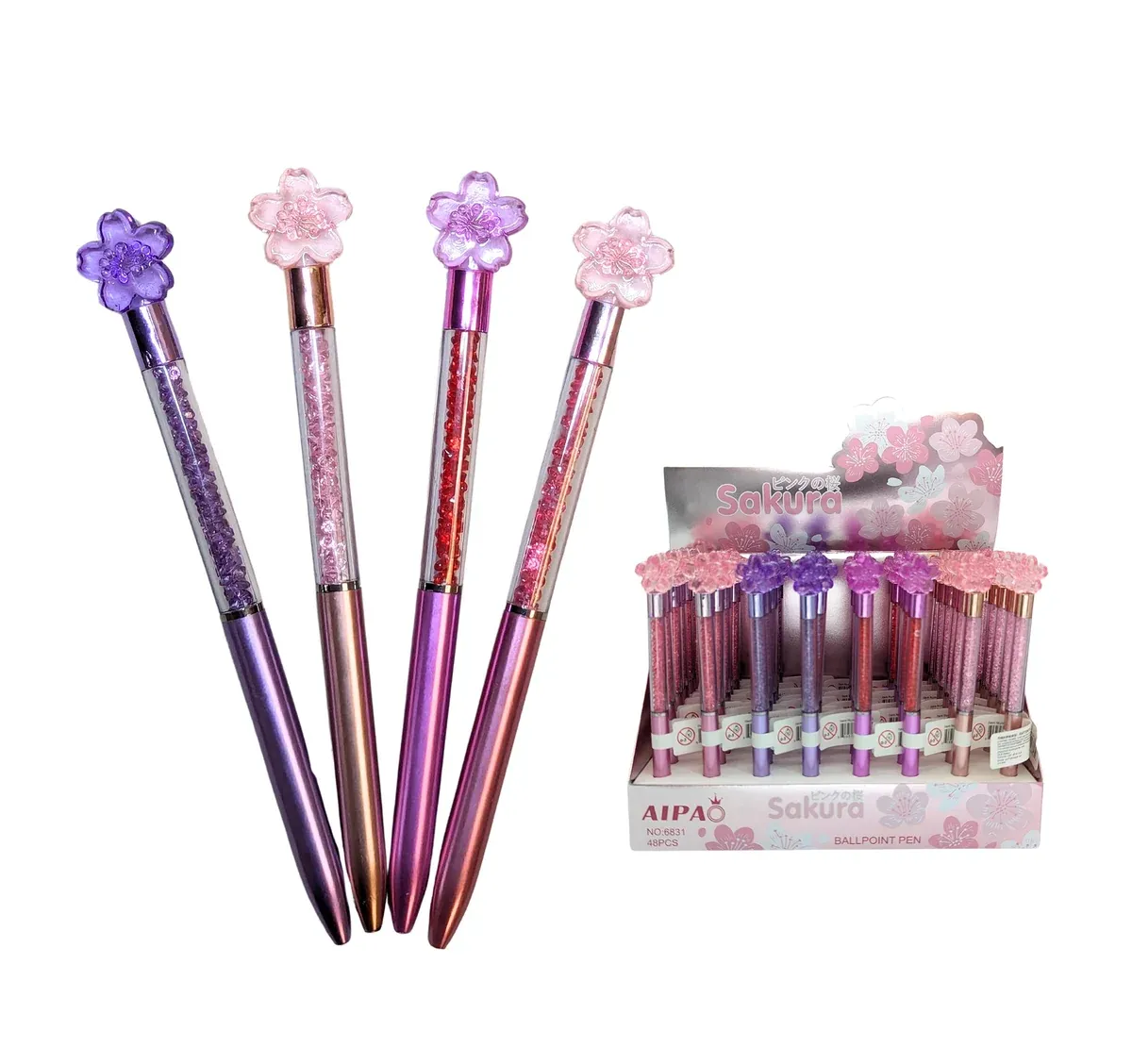 Assortiment Stylo à Bille Fleur Métallique - Encre Bleue