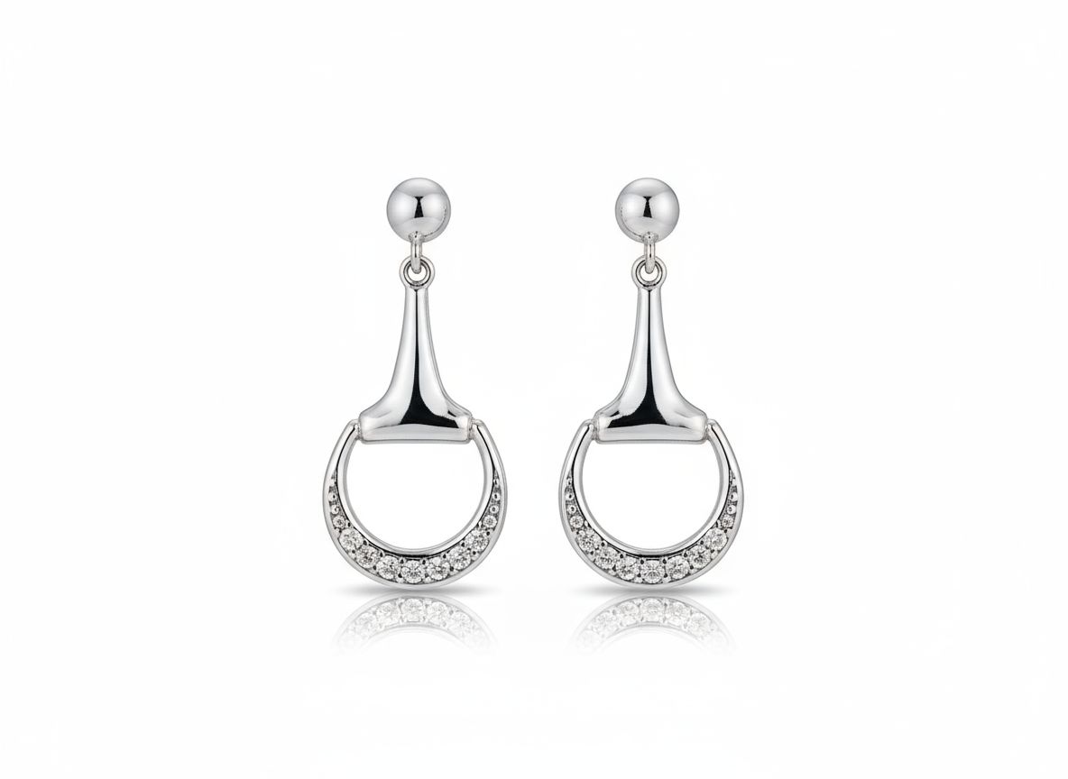 Earrings Sterling Silver & Zicron  Half Snaffle Bit