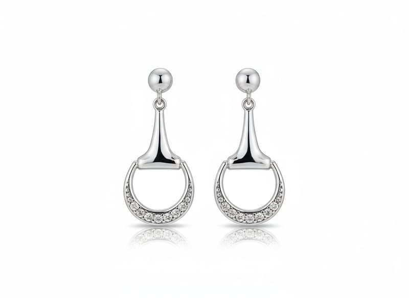 Earrings Sterling Silver & Zicron  Half Snaffle Bit
