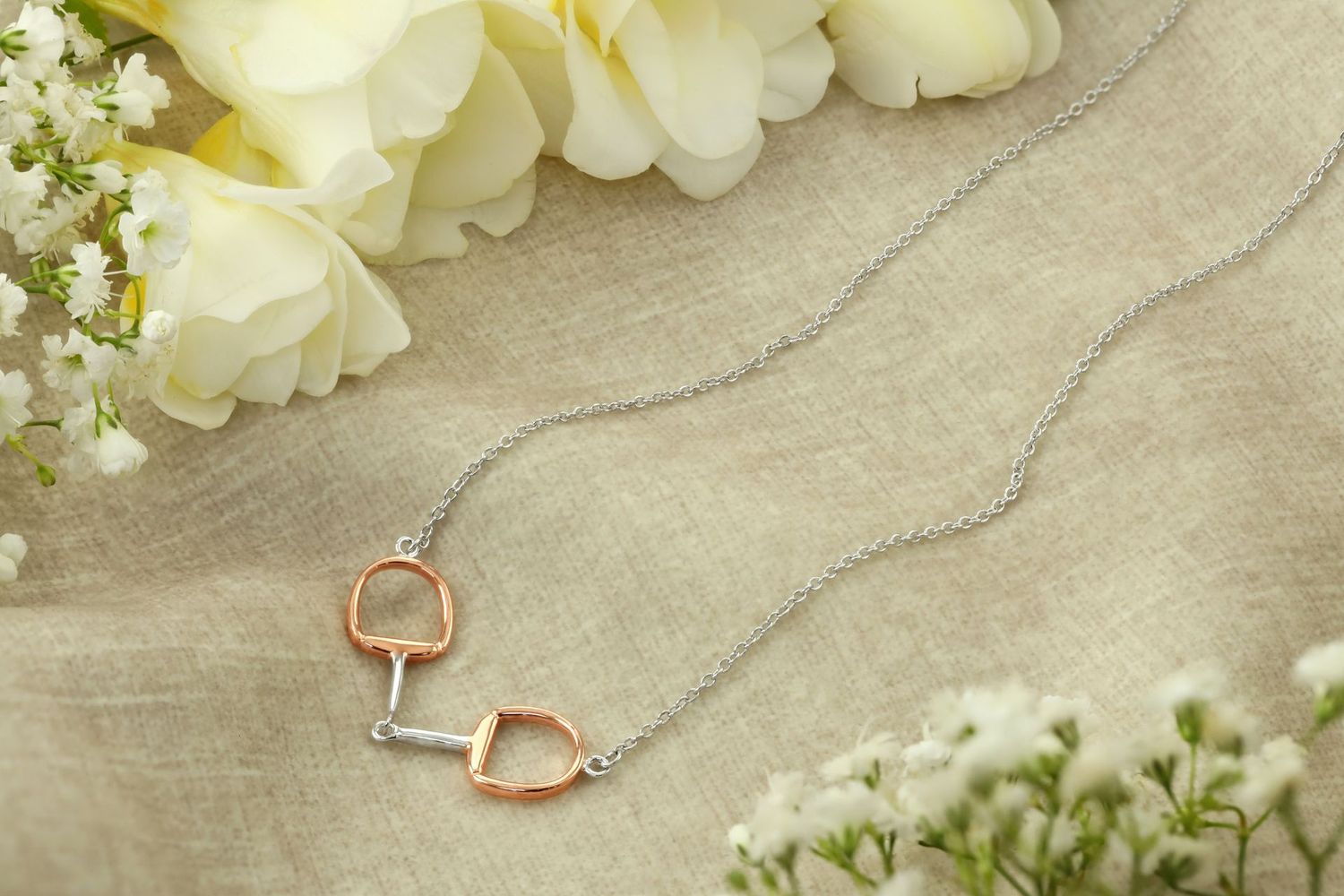 Sterling Silver And Rose Gold Vermeil Snaffle Necklace