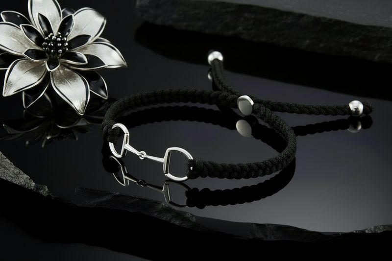 Sterling Silver And Black Woven Friendship Snaffle Bracelet