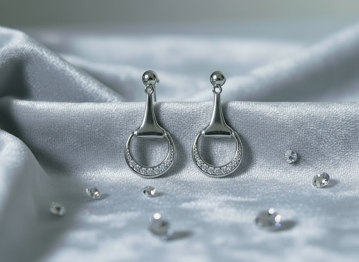 Sterling Silver & Zicron Half Snaffle Bit Stud Earrings