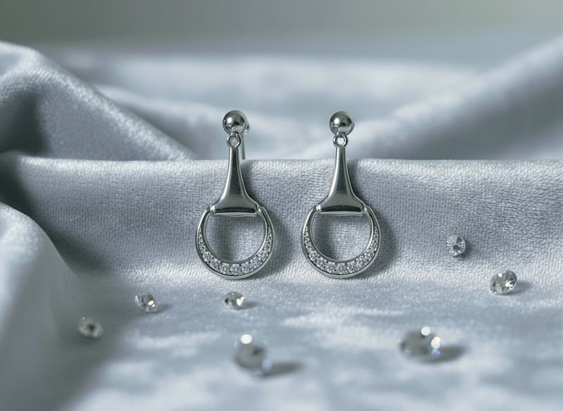 Sterling Silver & Zicron Half Snaffle Bit Stud Earrings