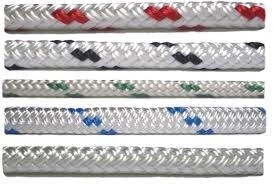 Double Braid Polyester 3/8&quot; (9.5 mm) White with Red Trace /foot