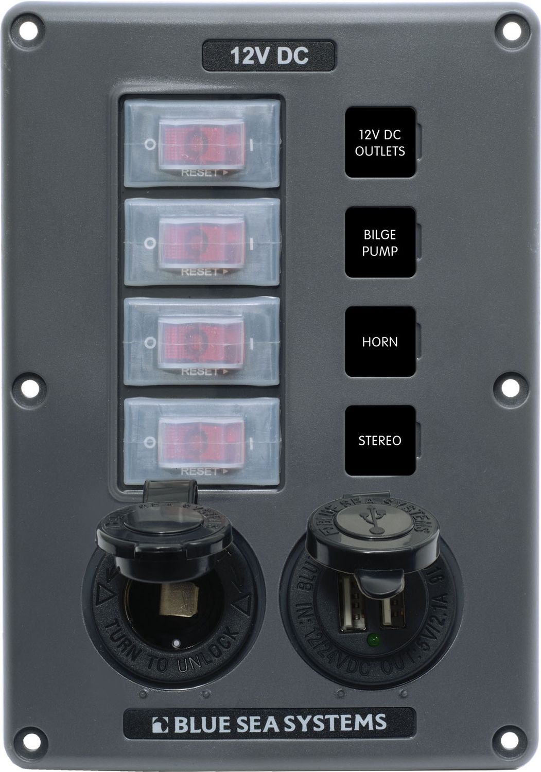 Switch Panel 4 position  With 12 Volt Socket and Dual USB Charger(4321 )