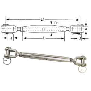 Pipe Turnbuckle  Jaw/Jaw 3/16&quot; Stainless