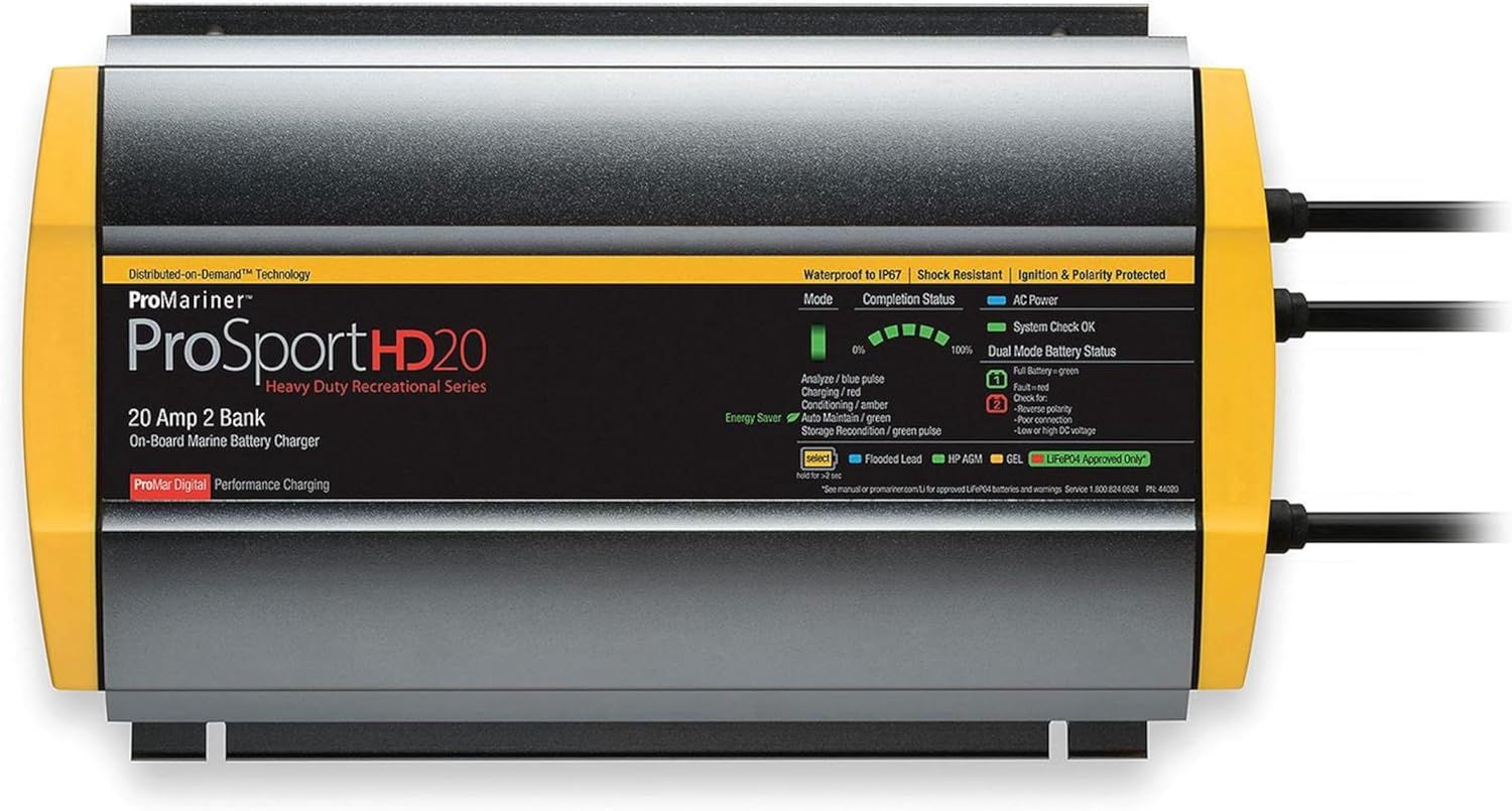 ProSport HD Waterproof Marine Battery Charger, 20 Amp, 2 Bank (44020)
