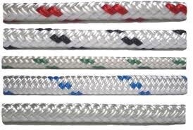 Double Braid Polyester 1/4" (6.4 mm) White with Green Trace  /Foot
