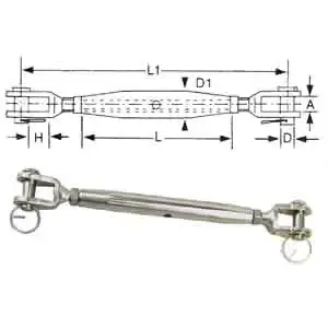 Turnbuckle  Close Body 1/4" With Forks Stainless (330120)