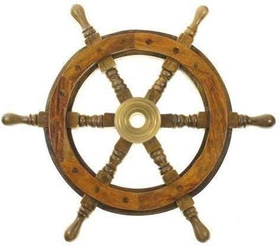 Decorative Vintage Nautical Ship Wheel with Brass Hub 15"