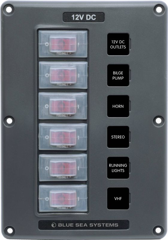 Water-Resistant Circuit Breaker Switch Panel - Gray 6 Positions (4322) Water-Resistant Circuit Breaker Switch Panel - Gray 6 Positions (4322)