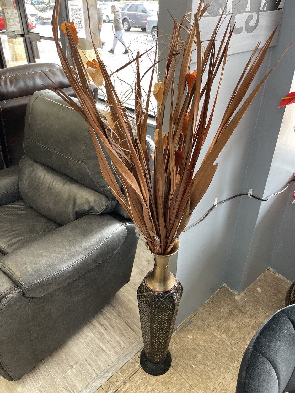 Silk Flowers in Vase, Color: Bronze, Style: Foliage