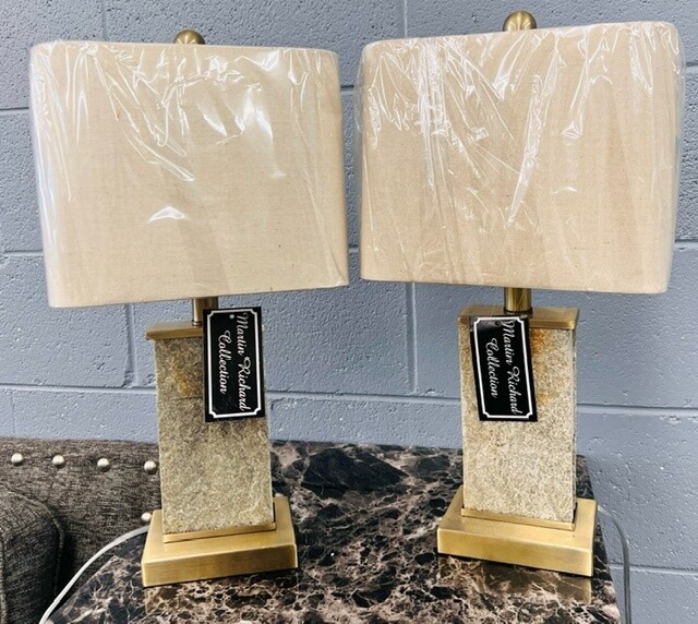 Stone/Gold Lamp Set