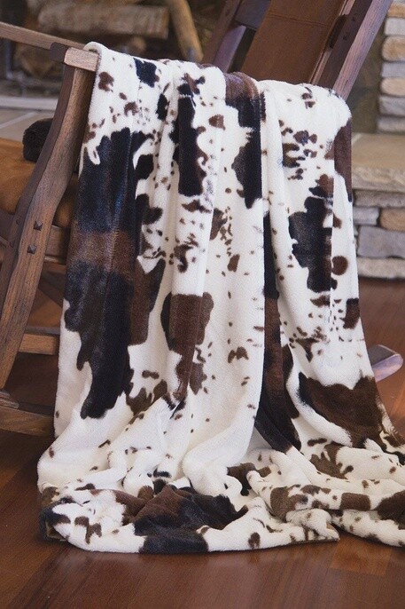 Throw Blanket, Color: Cowhide Faux Fur