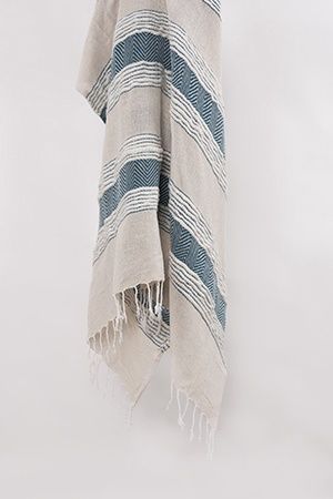 TH0862 Teal &amp; Natural Cotton Throw Blanket