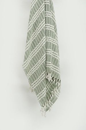 TH0827 Green and Natural Cotton Throw Blanket