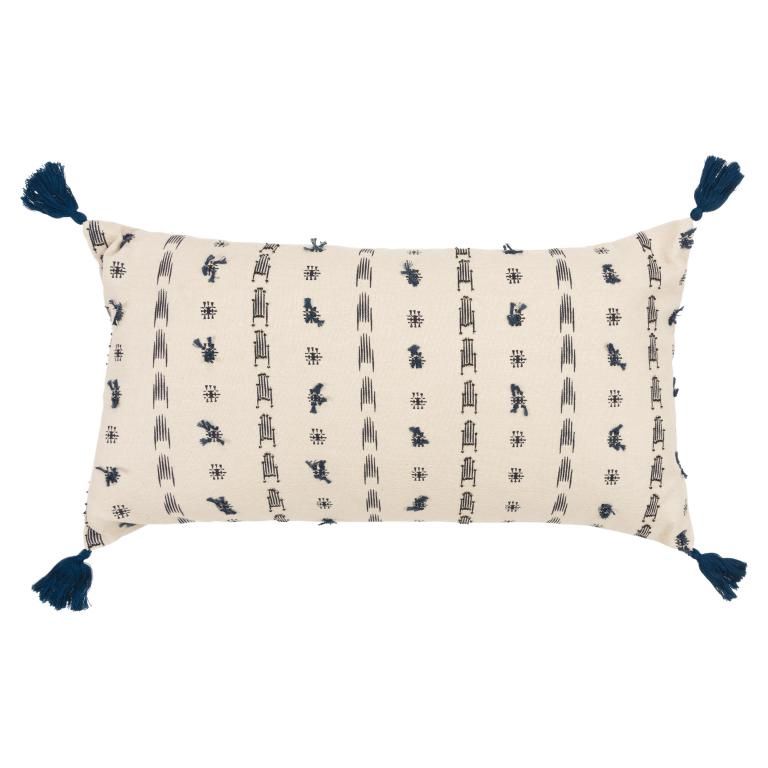T-16393 Natural With Blue Pattern Pillow