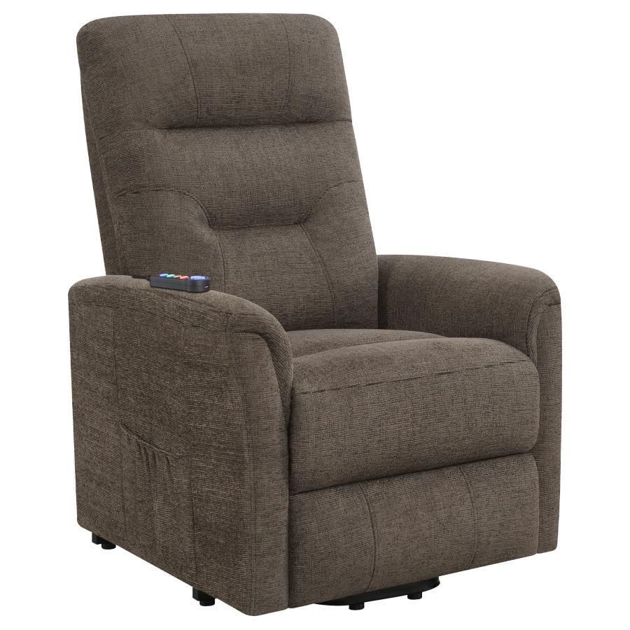 Henrietta Upholstered Power Lift Recliner, Color: Brown